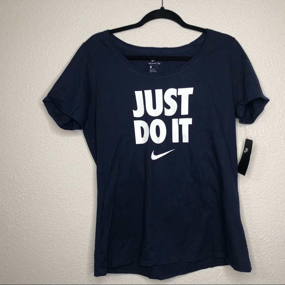 Nike Navy blue “just do it” in white.